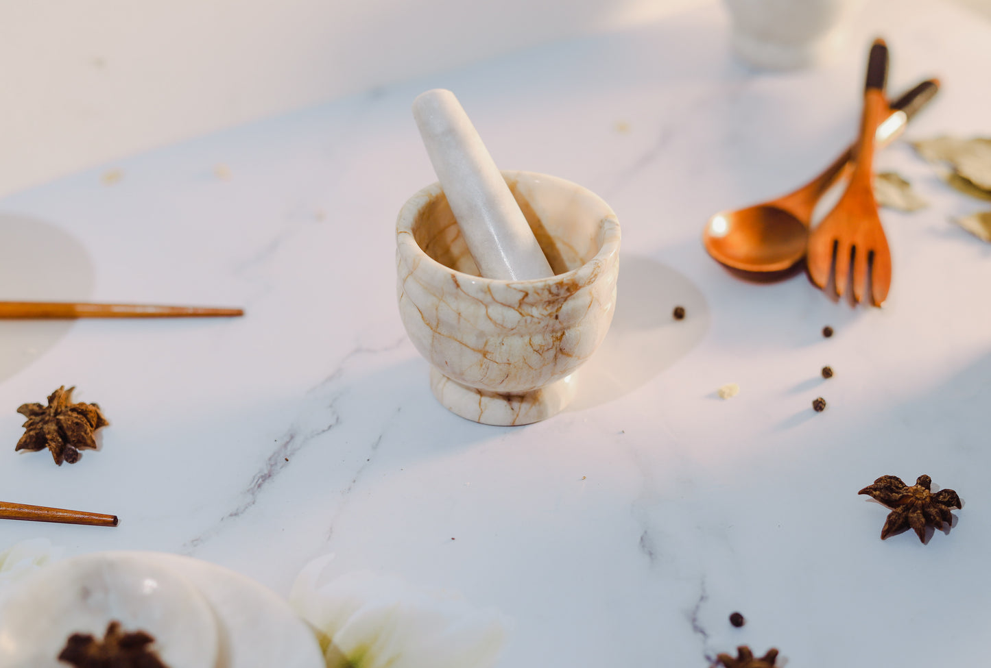 Marble Mortar & Pestle Figurine (Non-Functional)
